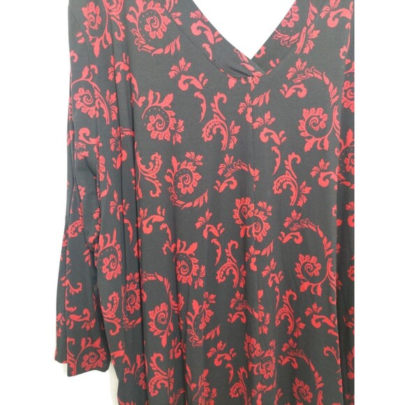 Liz Claiborne Plus Women's Size 3X Blouse  V Neck 3/4 Sleeve Black Red - Picture 3 of 13